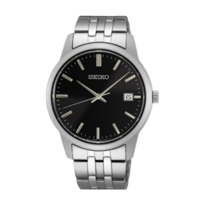 SEIKO SUR401P1 DATE FUNCTION BLACK DIAL STAINLESS STEEL ANALOG MEN WATCH